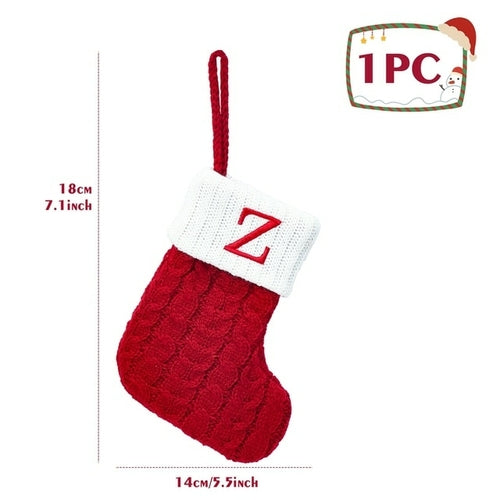Christmas Socks Knitting Red Snowflake Alphabet Letters Christmas