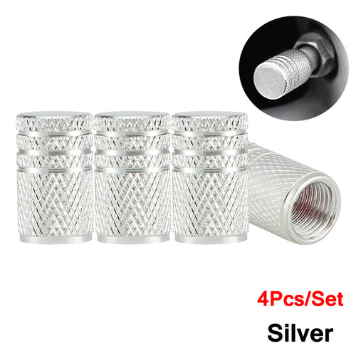 Dsycar 4pcs Silver Car Tire Valve Stems Cap Knurling Style Tire Valve