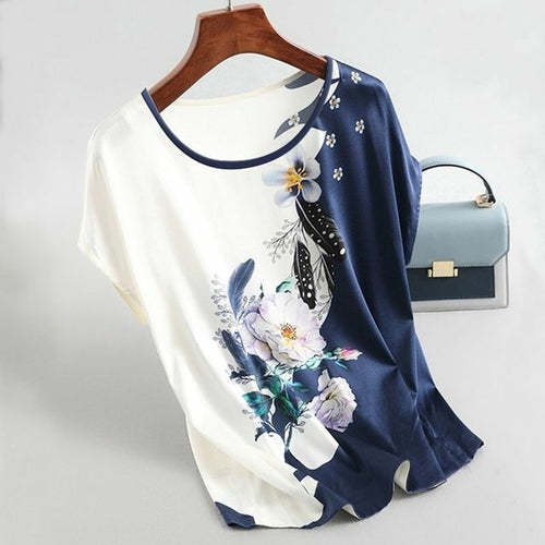 Fashion Floral Print Blouse Pullover Ladies Silk Satin Blouses Plus