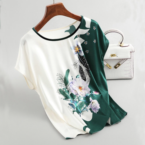 Fashion Floral Print Blouse Pullover Ladies Silk Satin Blouses Plus