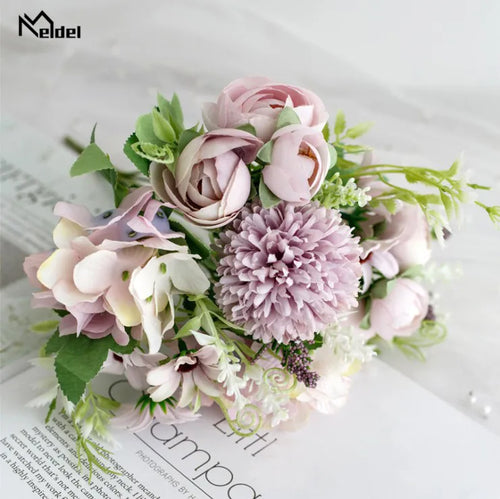 Meldel Artificial Peony Flowers Silk Bouquet for Wedding Decoration