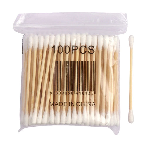 500pcs Double Head Wood Cotton Swab Nose Ears Cleaning Women Makeup