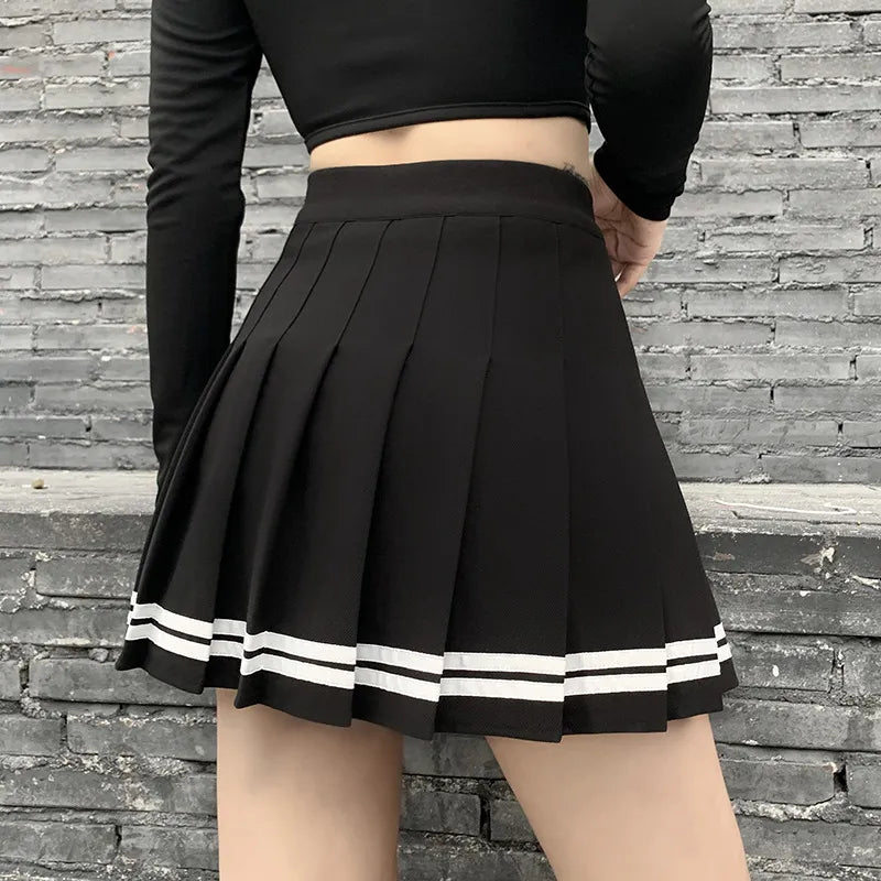 Vintage Korean Style Patchwork Skirt Harajuku JK Black Pleated Skirts