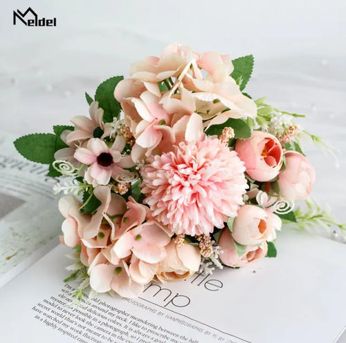 Meldel Artificial Peony Flowers Silk Bouquet for Wedding Decoration