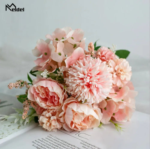 Meldel Artificial Peony Flowers Silk Bouquet for Wedding Decoration