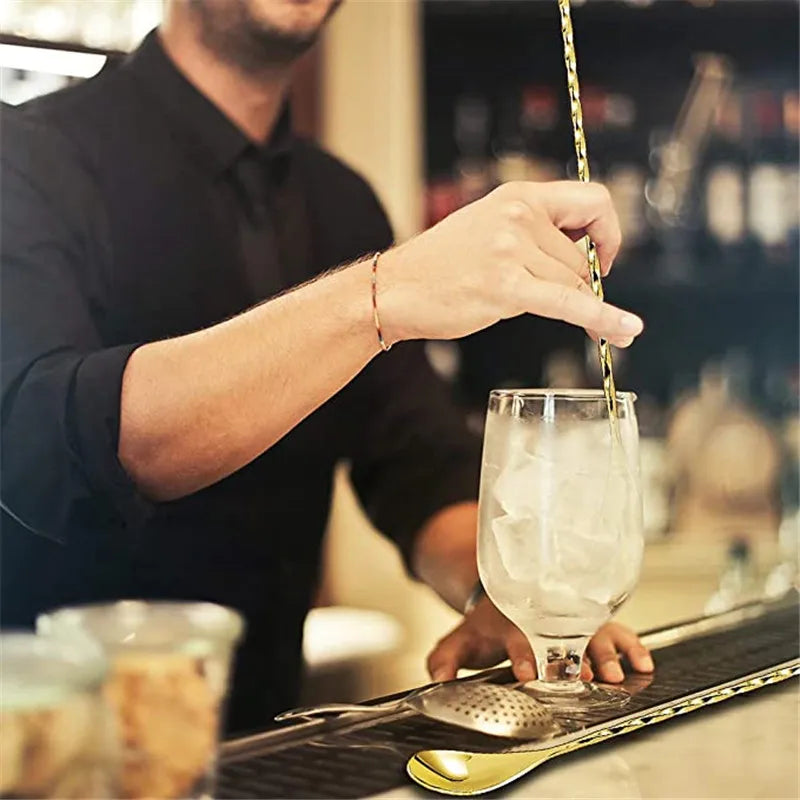 Cocktail Spoon Bar Stirring Spoon Long Handle Stainless Steel Spiral