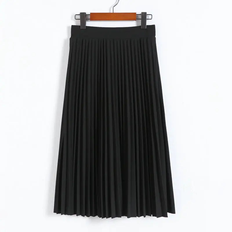 New Fashion Women's High Waist Pleated Solid Color Half Length Elastic
