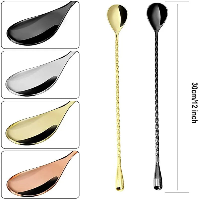 Cocktail Spoon Bar Stirring Spoon Long Handle Stainless Steel Spiral