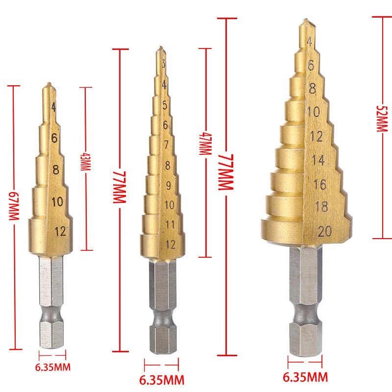 4-32 mm 4-20 mm HSS Titanium Coated Step Drill Bit High Speed Steel