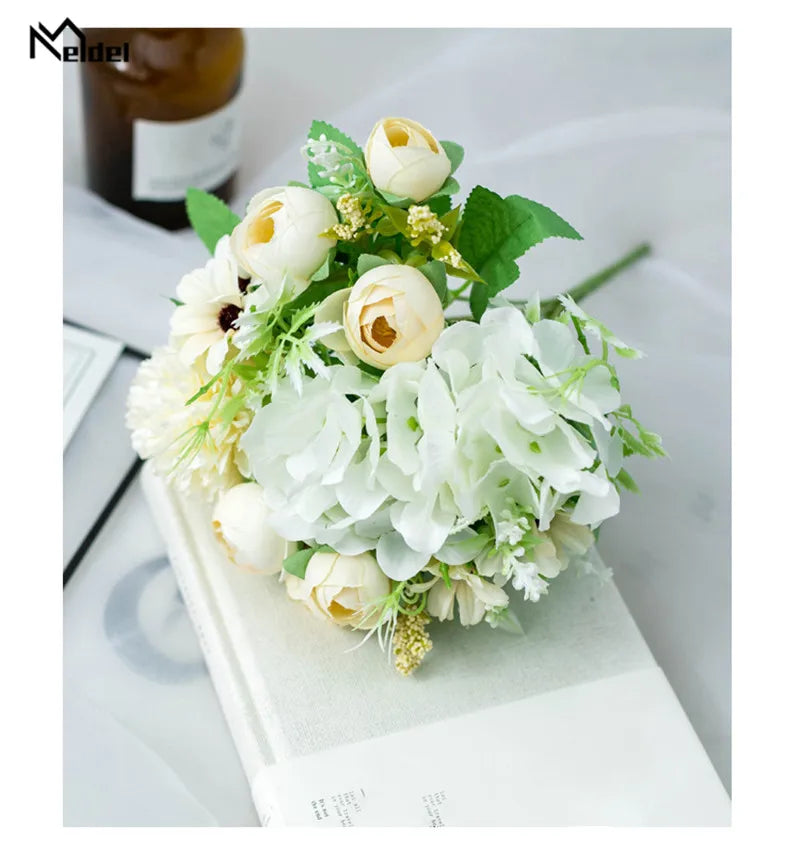 Meldel Artificial Peony Flowers Silk Bouquet for Wedding Decoration