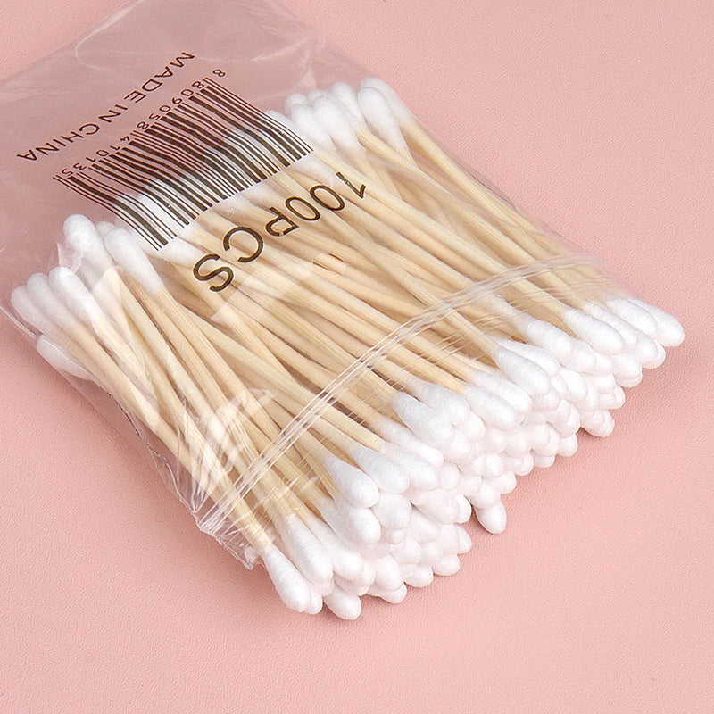 500pcs Double Head Wood Cotton Swab Nose Ears Cleaning Women Makeup