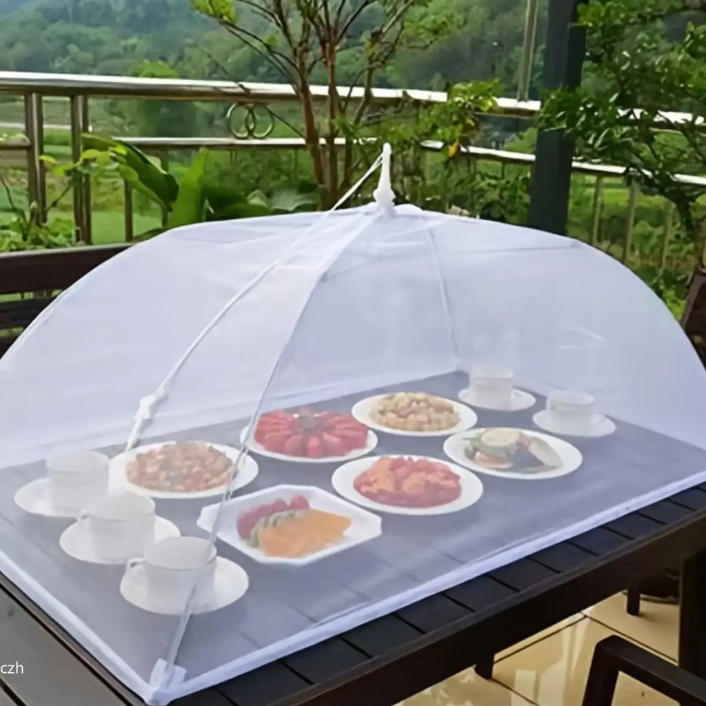 Large pop-up white mesh food cover tent - foldable and washable,
