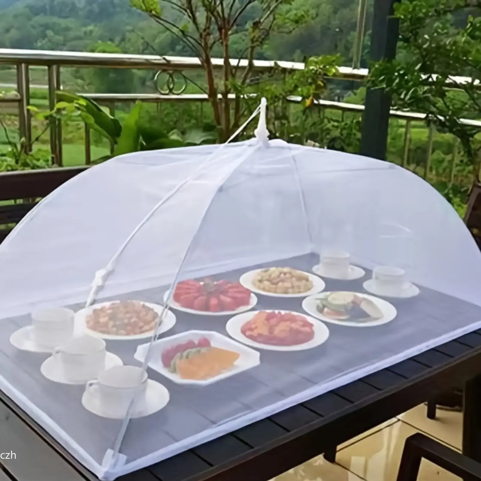 Large pop-up white mesh food cover tent - foldable and washable,