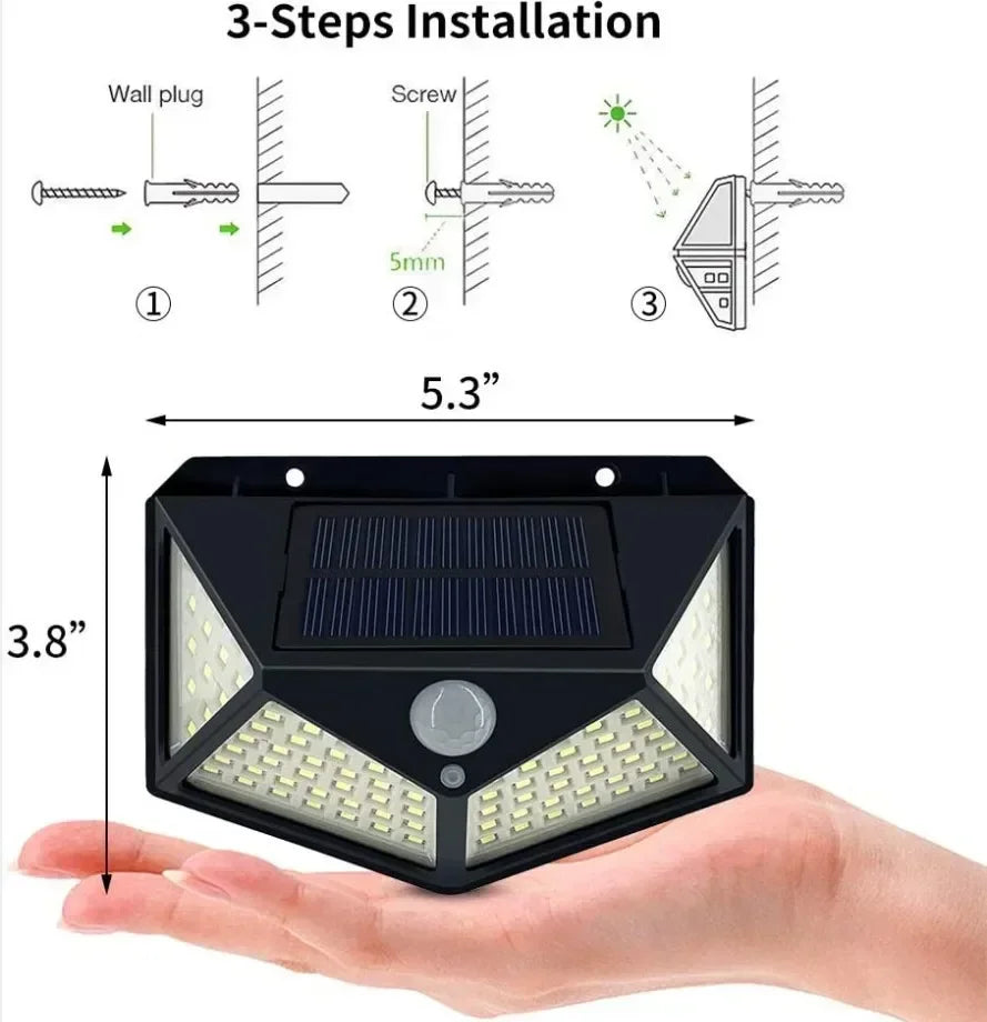 1/2/4PCS New Solar Lights Outdoor Wall Lamp PIR Motion Sensor 100LED