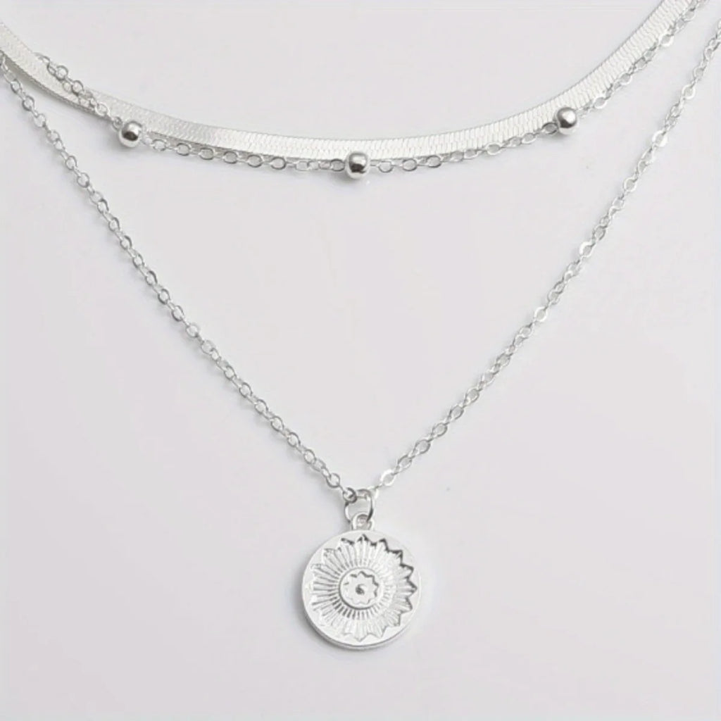 Multi-layer Chain Necklace Alloy Material Silvery Three-layer