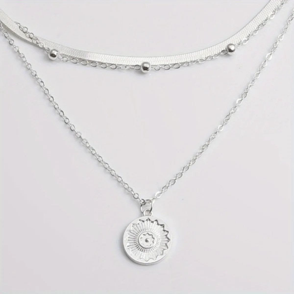 Multi-layer Chain Necklace Alloy Material Silvery Three-layer