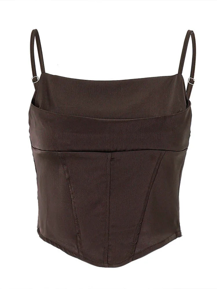 Spaghetti Strap Tank Top Sexy Backless Bandage Skinny Crop Tops Summer