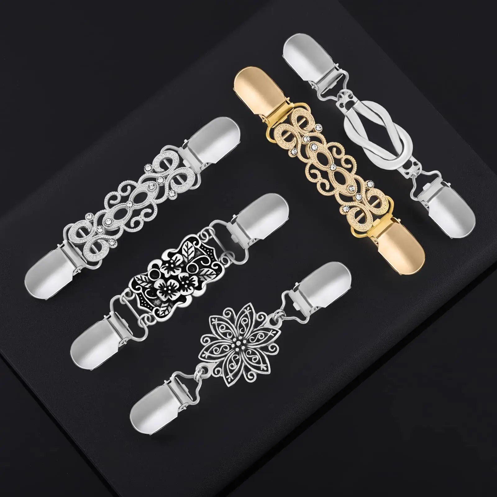 Vintage Dress Clips - Floral Cardigan Shawl Clips, Brooch Pins for