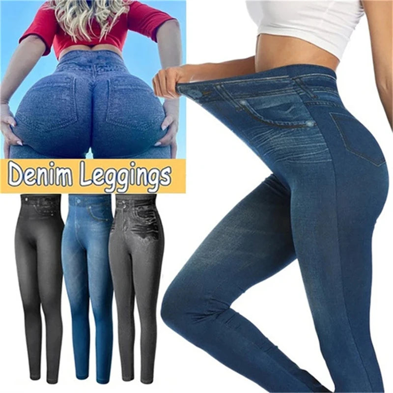 Ultra High Stretch Denim Inspired Leggings for Women High Waist Slim