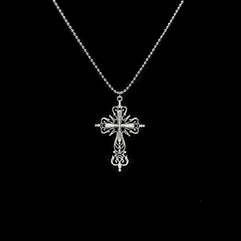 Y2K Punk Crystal Big Cross Pendant Necklaces for Women Men Gothic