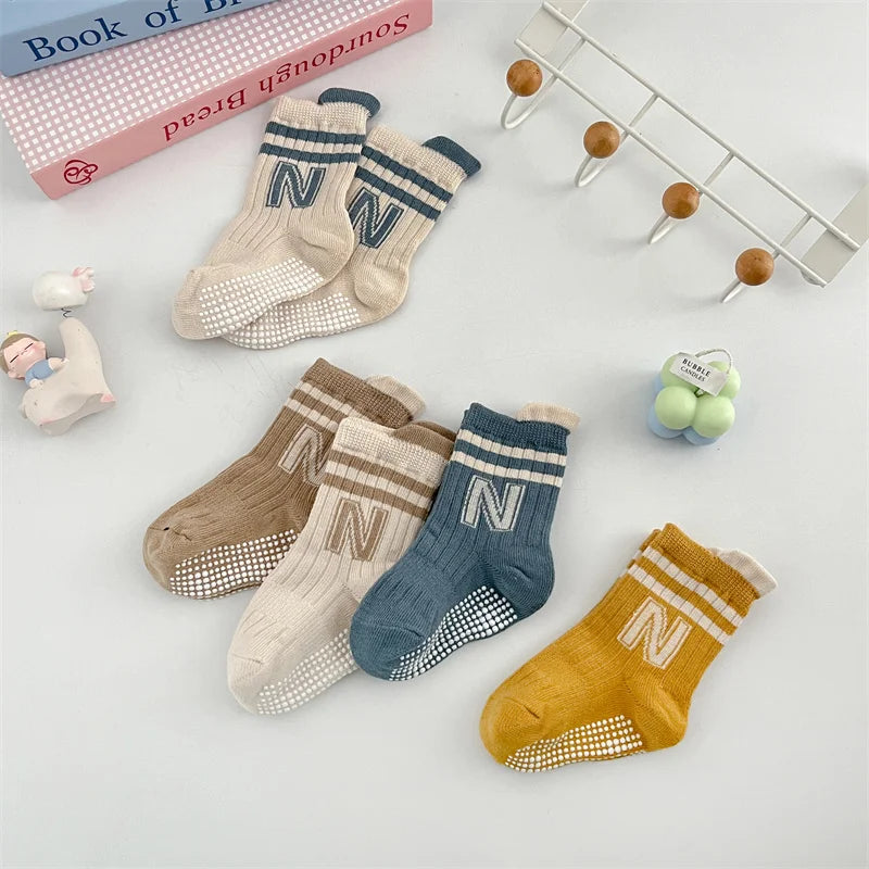 3Pairs/Lot Baby Letter Non-slip Socks Soft Cotton Short Kids Sock
