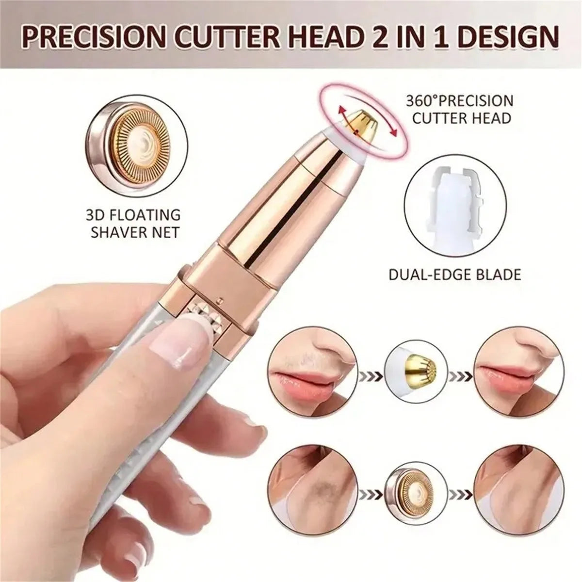 1pc Rechargeable 2-In-1 Eyebrow Razor And Hair Shaver With LED Light -