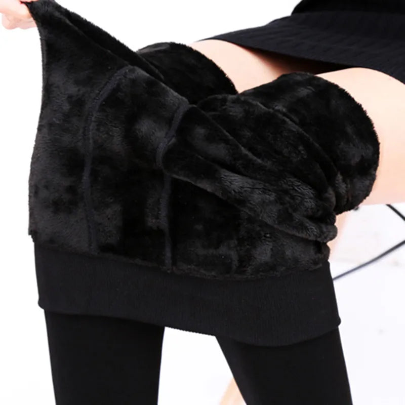 Women Winter Leggings Warm Leggins High Waist Solid Color Velvet Women