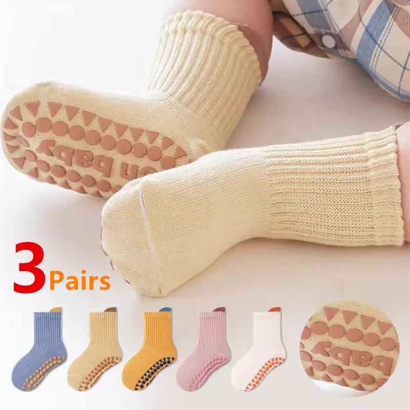 3Pairs/Lot Cotton Baby Anti-slip Socks For Boys Girls Low Cut Floor