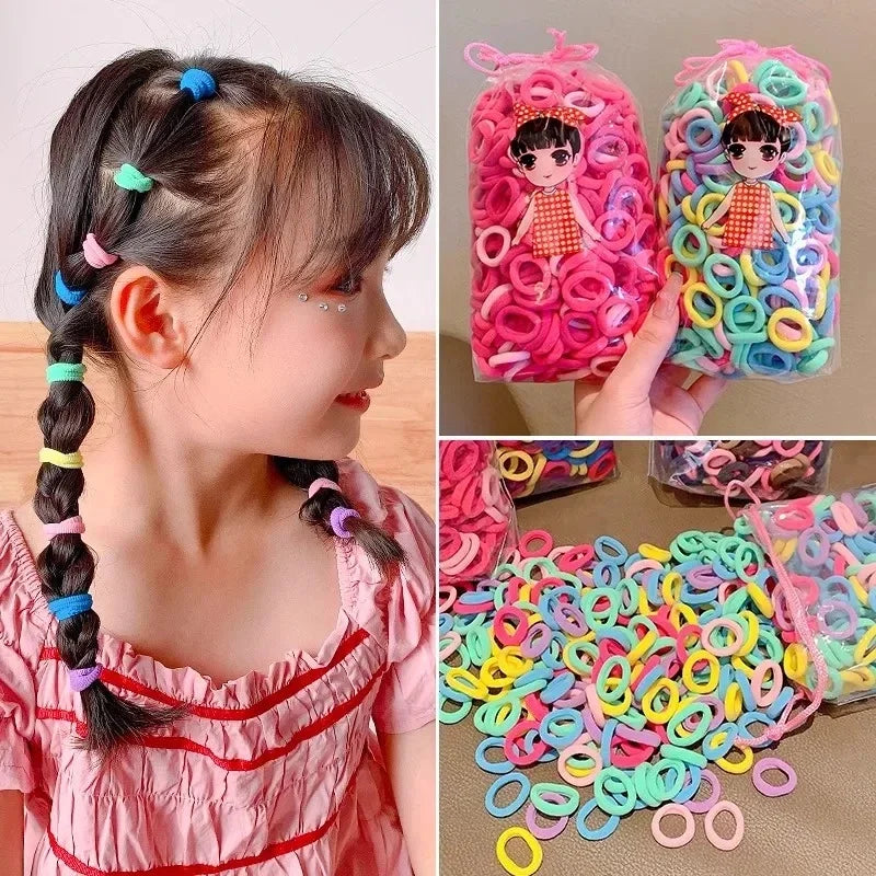 200PCS Women Girls Colorful Nylon Elastic Hair Bands Ponytail Hold