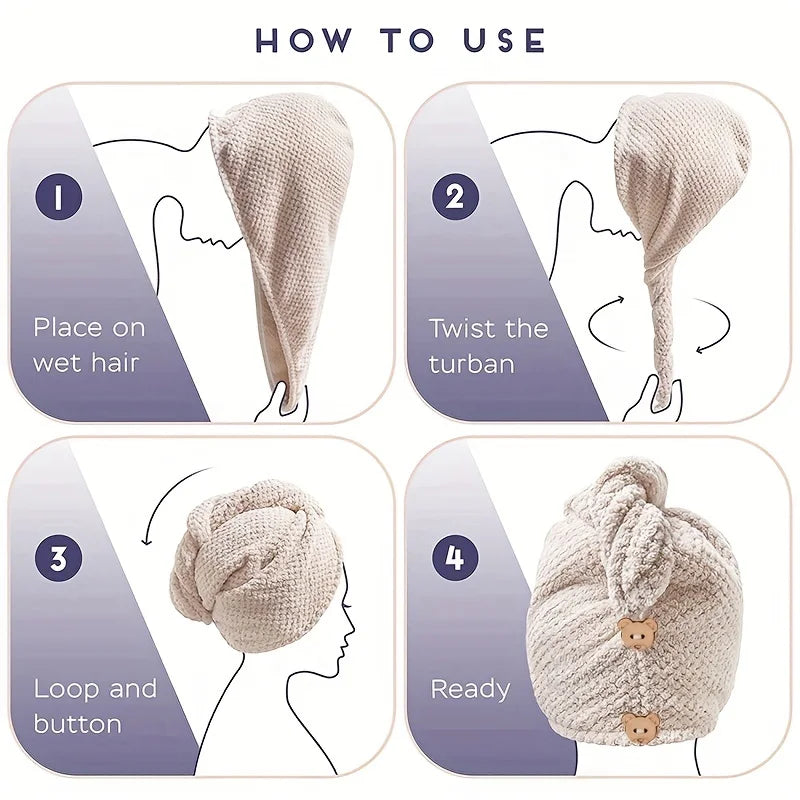 Solid Color Hair Towel Textured Dry Hair Cap 9.8 "X 25.5" Absorbent