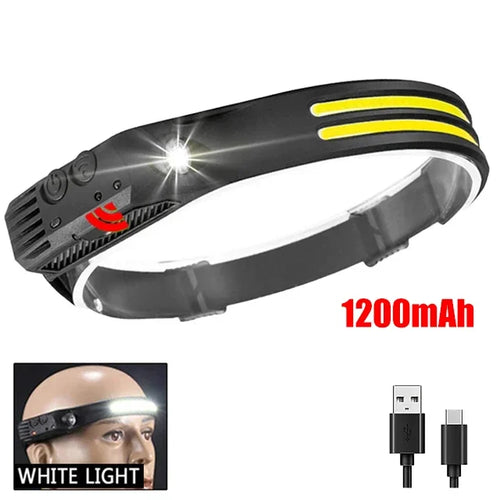 COB LED Headlamp Induction Head Lamp Built-in Battery USB Rechargeable