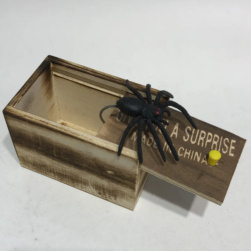 Wooden Spider Prank Box Funny Toy Surprise Spider Scare Box Gag Joke