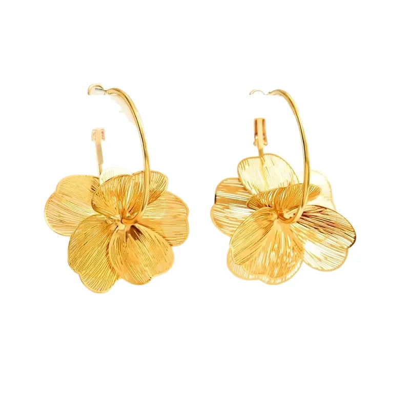 Yupsk Exquisite Butterfly Flower Pendant Earrings Golden Vintage