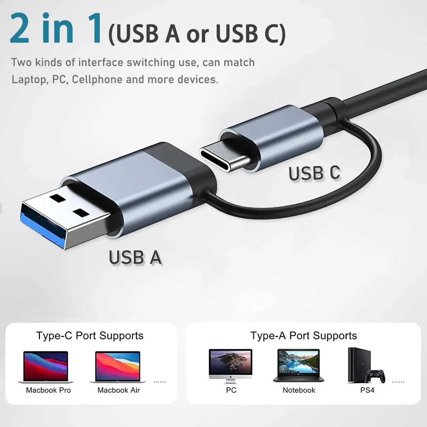 USB C Hub USB 3.0, Aluminum 8 in 1 USB Splitter with 1 X USB 3.0, 3 X