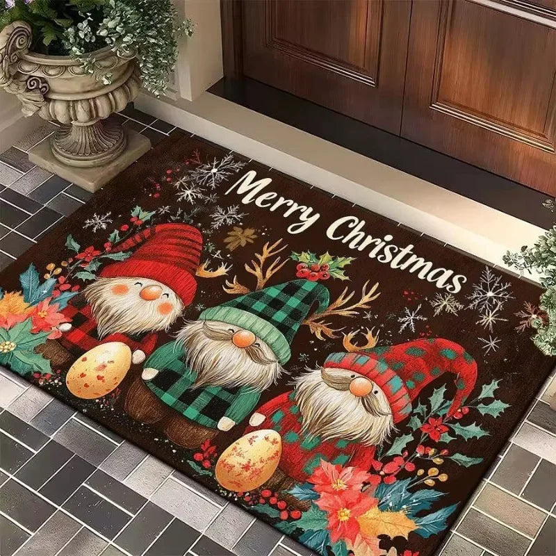 Merry Christmas Door Mat Printed Decoration Flannel Carpet Mat Door