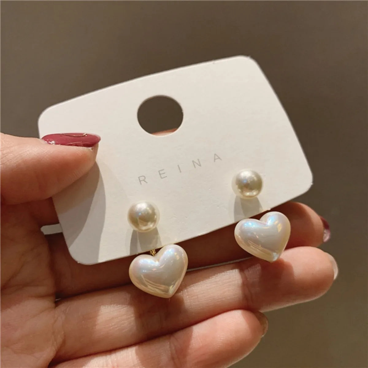 2pc Imitation Pearl Earrings for Women Heart Round Stud Earrings