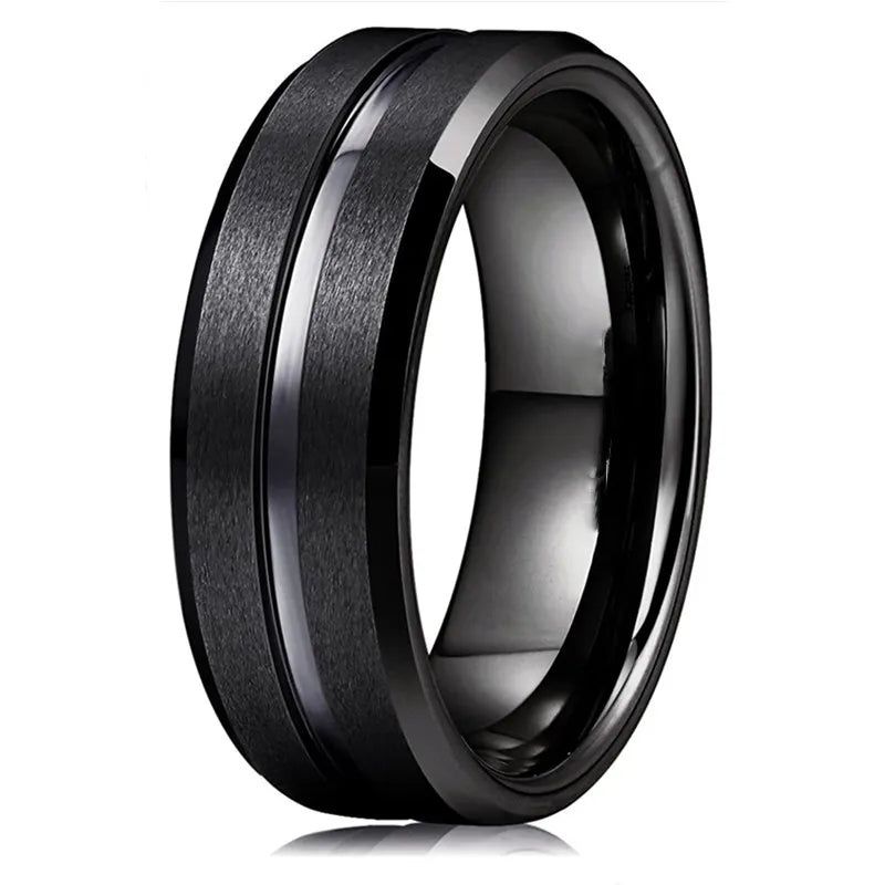 Fashion 8mm Men's Black Tungsten Wedding Band Rings Black Groove