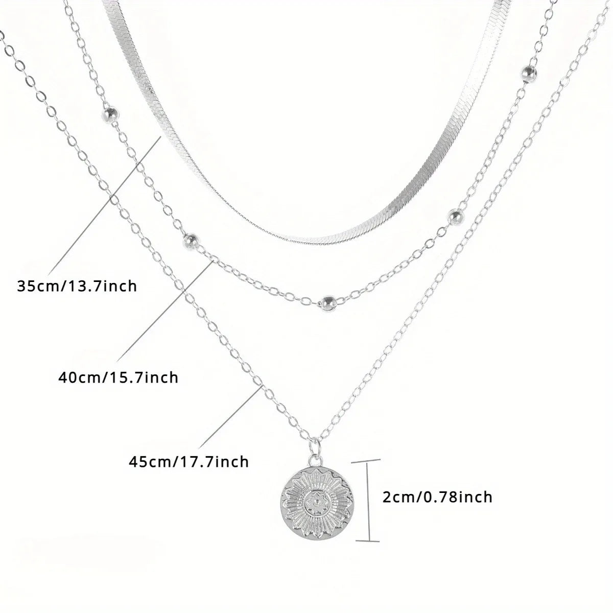 Multi-layer Chain Necklace Alloy Material Silvery Three-layer