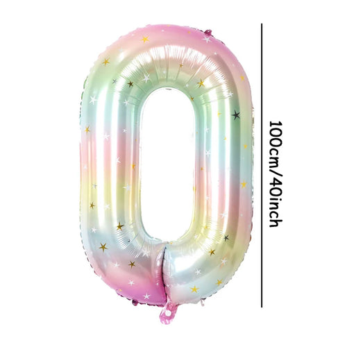 1pc 40inch Pastel Rainbow Number Foil Balloons Star Sky Gradient