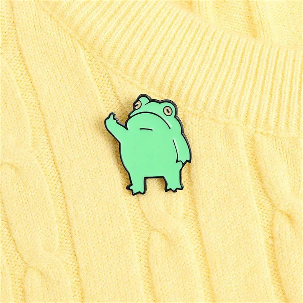 Cute Funny Vertical Middle Finger Frog Alloy Brooch Creative Cartoon