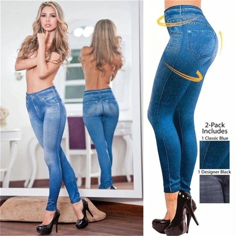 Ultra High Stretch Denim Inspired Leggings for Women High Waist Slim
