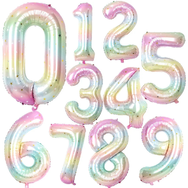 1pc 40inch Pastel Rainbow Number Foil Balloons Star Sky Gradient