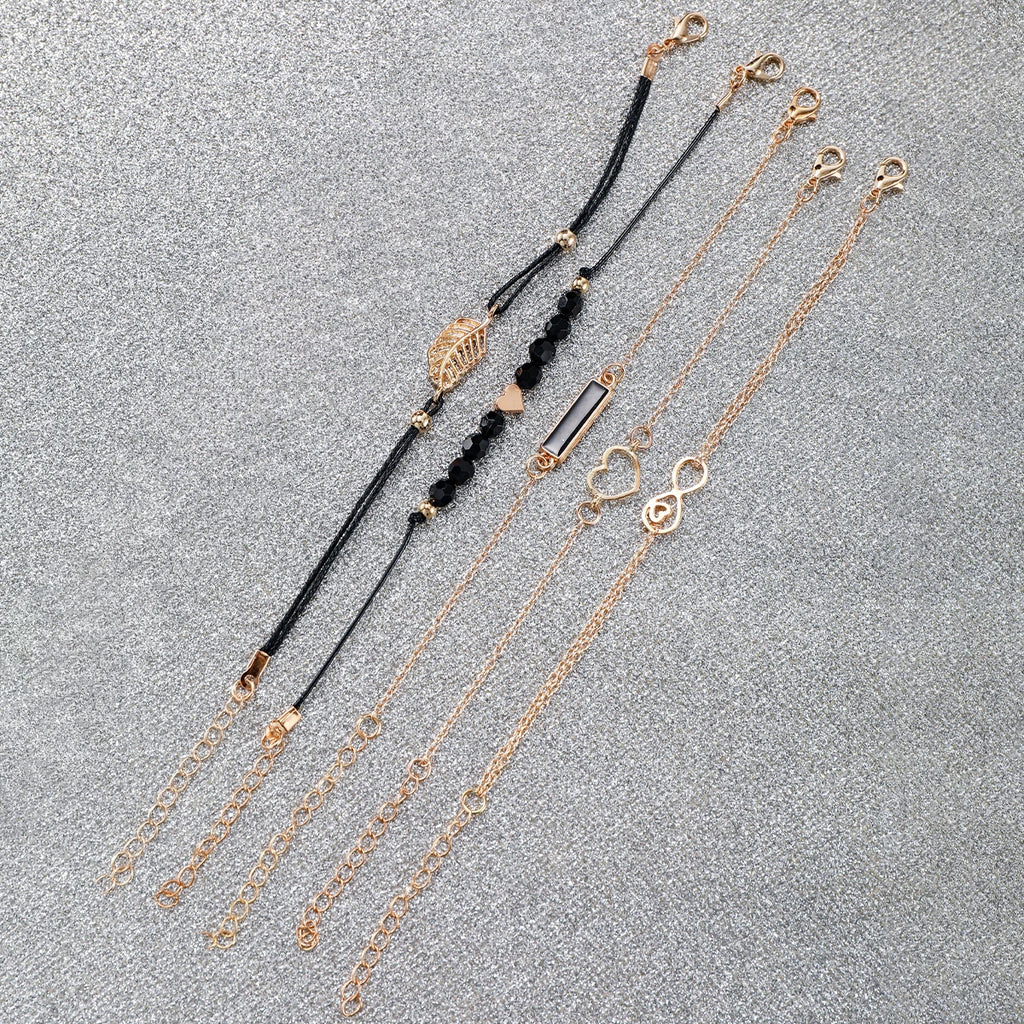 6pcs/set Women Watches Heart Leaf Bracelets Set Fashion Leather Band