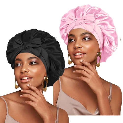 New Satin Solid Sleeping Hat With Stretchy Tie Band Elastic For Women
