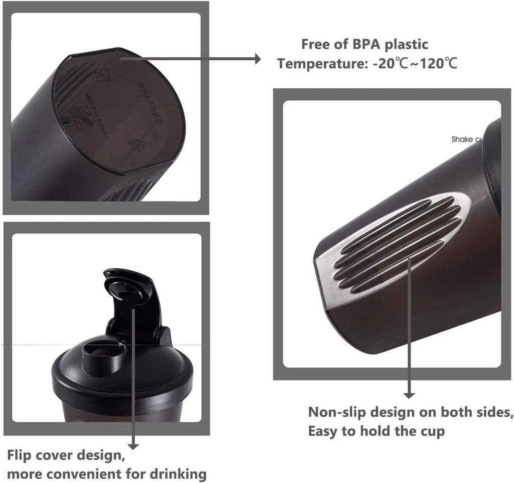 400ML Blender Shaker Bottle with Scale Protein Shakes Leakproof for