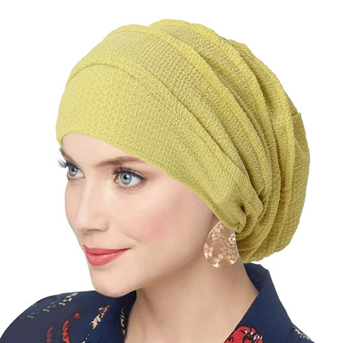 Trendy Crinkle Women's Solid Color Hijab Turban Soft Elastic Indian