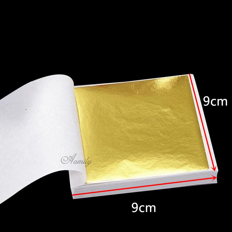 Aomily 9x9cm 100 Sheets Practical K Pure Shiny Gold Leaf for Gilding