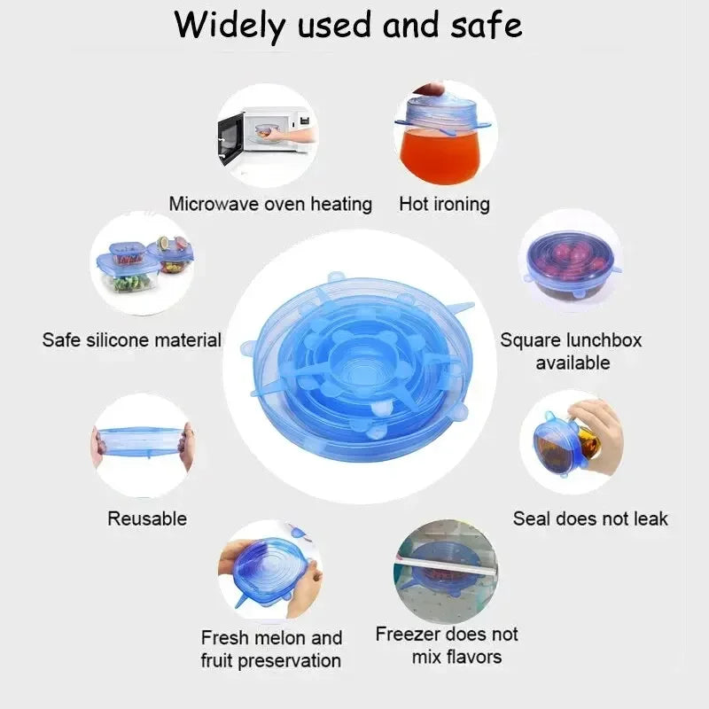 6pcs Reusable Silicone Stretch Lids For Food Bowls - Multifunctional