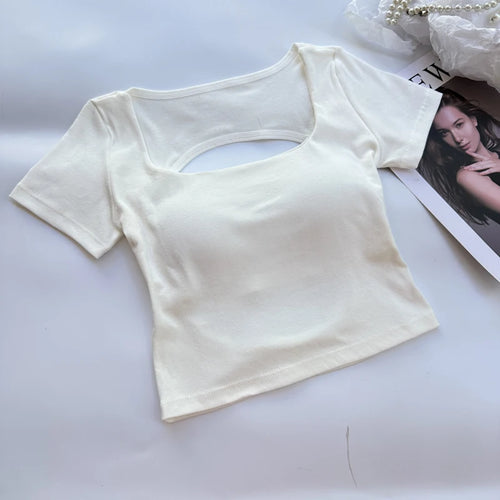 T-shirt Woman clothing Square Neckline tops Short Sleeve crop top with