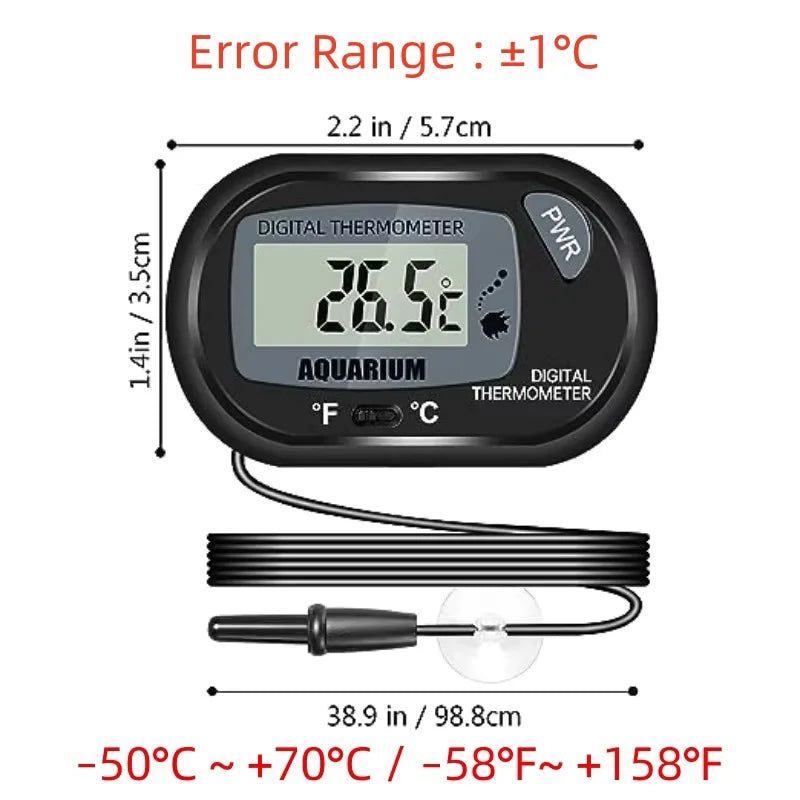 Digital Aquarium Thermometer with Probe Suction Cup Fish Tank Water